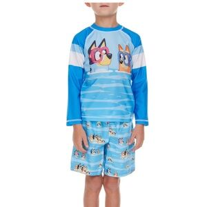 Bluey Character 2T Boys 2-Piece Rashguard and Swim Trunk Set New With Tags